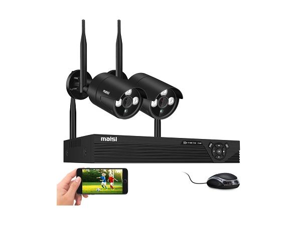 maisi Wireless CCTV Camera Systems, 4 Channel NVR Recorder, 2X 2MP Outdoor Security IP Cameras, Night Vision, Instant Motion Alert (NO Hard Drive)